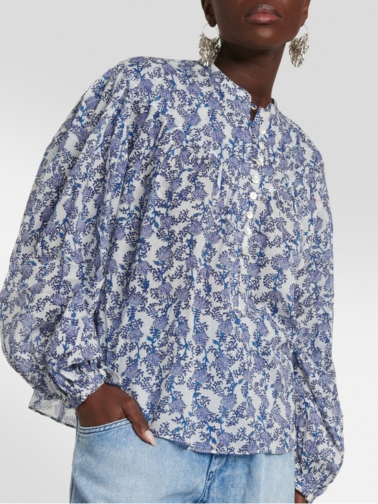 Isabel Marant Tops - Isabel Marant Etoilé Salika Cotton Voile Blue and White Floral Blouse